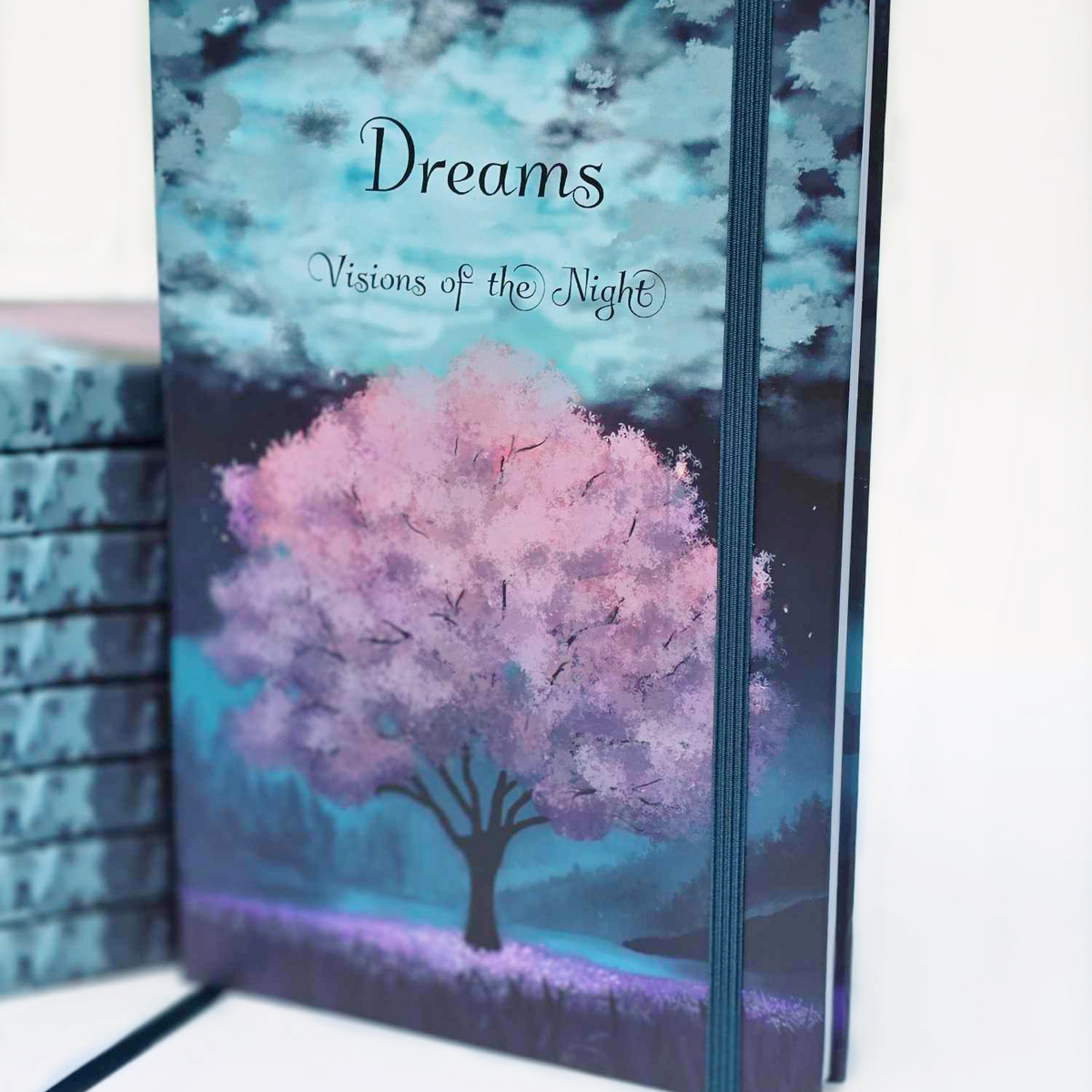 Dreams: Visions Of The Night Hard Cover Lay Flat Dream Journal Diary Notebook For Recording Dreams, 5 1/2 x 8 1/2 Inch A5 Journal, 200 pages, Elastic Band & Ribbon Bookmark