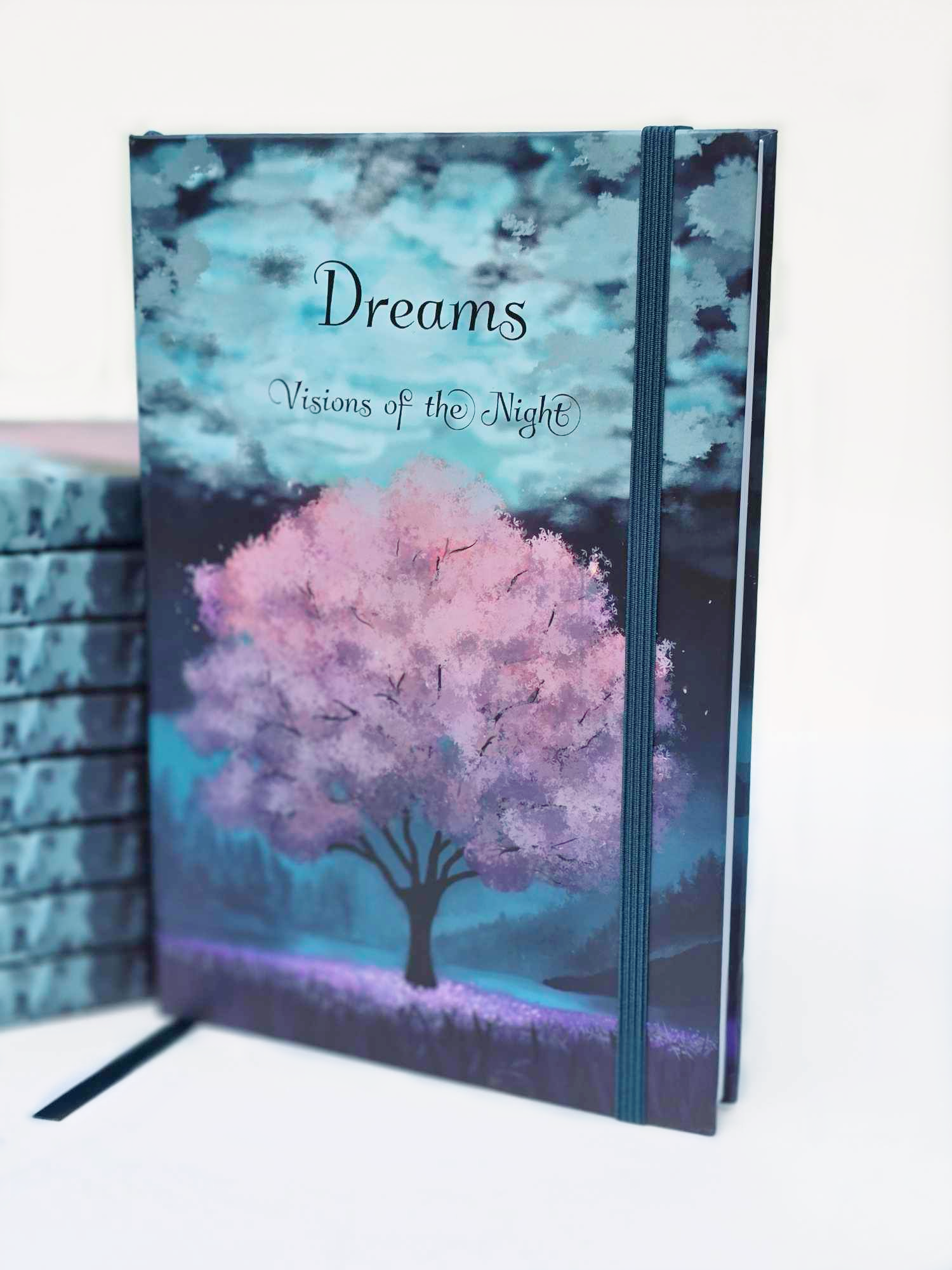 Dreams: Visions Of The Night Hard Cover Lay Flat Dream Journal Diary Notebook For Recording Dreams, 5 1/2 x 8 1/2 Inch A5 Journal, 200 pages, Elastic Band & Ribbon Bookmark