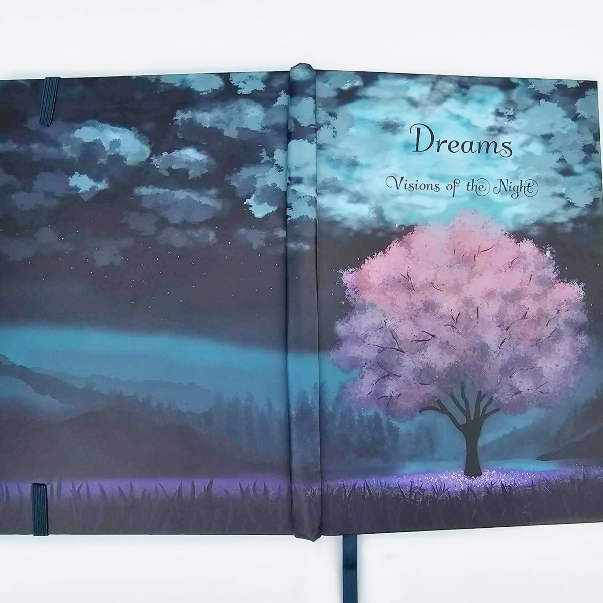 Dreams: Visions Of The Night Hard Cover Lay Flat Dream Journal Diary Notebook For Recording Dreams, 5 1/2 x 8 1/2 Inch A5 Journal, 200 pages, Elastic Band & Ribbon Bookmark
