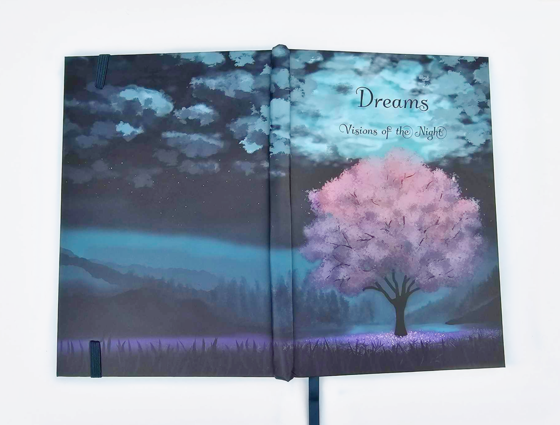 Dreams: Visions Of The Night Hard Cover Lay Flat Dream Journal Diary Notebook For Recording Dreams, 5 1/2 x 8 1/2 Inch A5 Journal, 200 pages, Elastic Band & Ribbon Bookmark