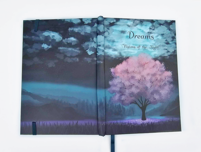 Dreams: Visions Of The Night Hard Cover Lay Flat Dream Journal Diary Notebook For Recording Dreams, 5 1/2 x 8 1/2 Inch A5 Journal, 200 pages, Elastic Band & Ribbon Bookmark