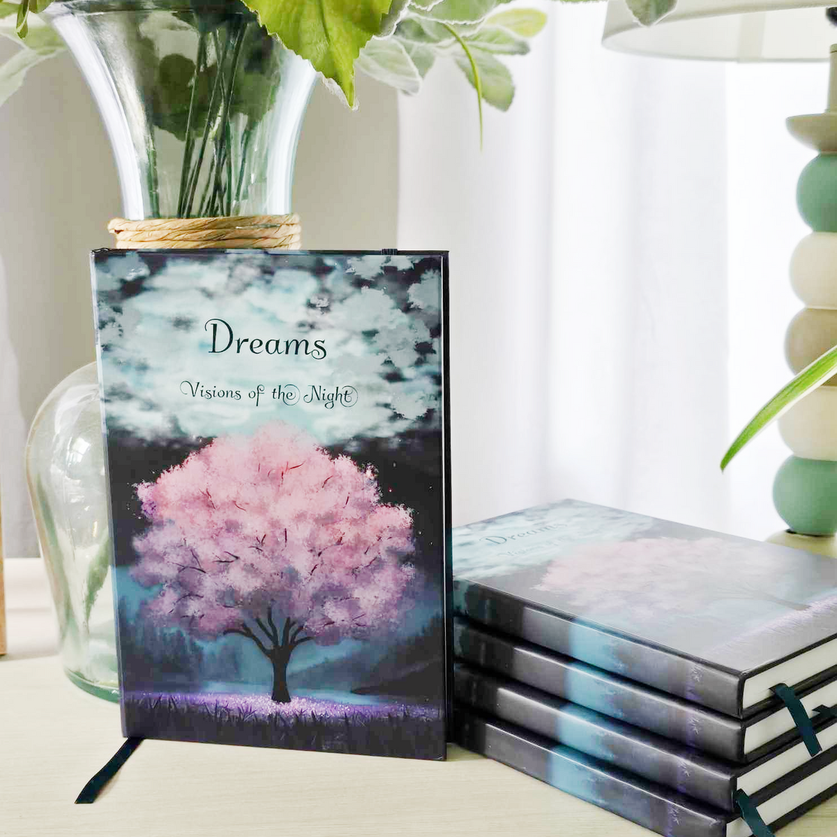 Dreams: Visions Of The Night Hard Cover Lay Flat Dream Journal Diary Notebook For Recording Dreams, 5 1/2 x 8 1/2 Inch A5 Journal, 200 pages, Elastic Band & Ribbon Bookmark