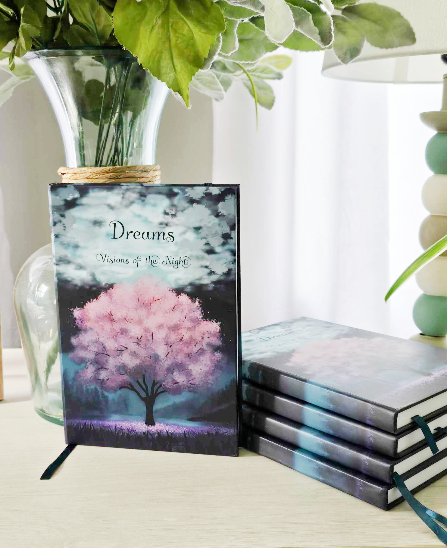 Dreams: Visions Of The Night Hard Cover Lay Flat Dream Journal Diary Notebook For Recording Dreams, 5 1/2 x 8 1/2 Inch A5 Journal, 200 pages, Elastic Band & Ribbon Bookmark