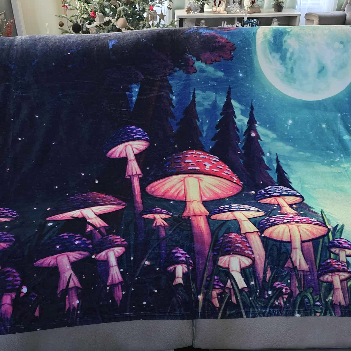 Moonlit Mushroom Forest Throw Blanket