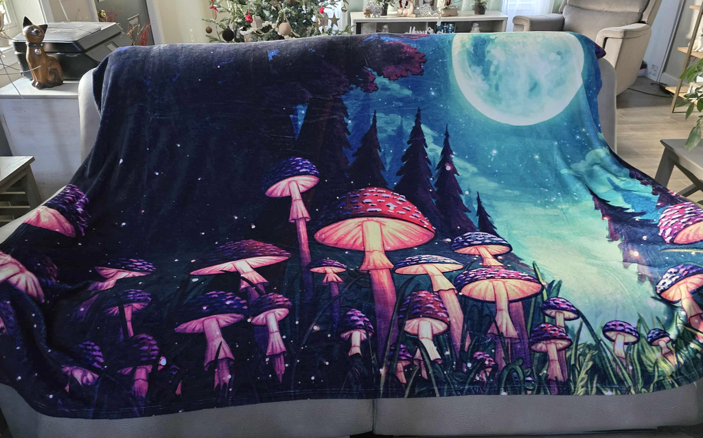 Moonlit Mushroom Forest Throw Blanket