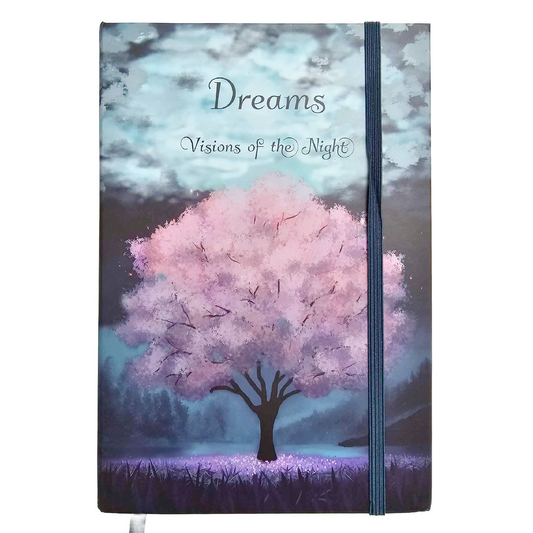 Dreams: Visions Of The Night Hard Cover Lay Flat Dream Journal Diary Notebook For Recording Dreams, 5 1/2 x 8 1/2 Inch A5 Journal, 200 pages, Elastic Band & Ribbon Bookmark