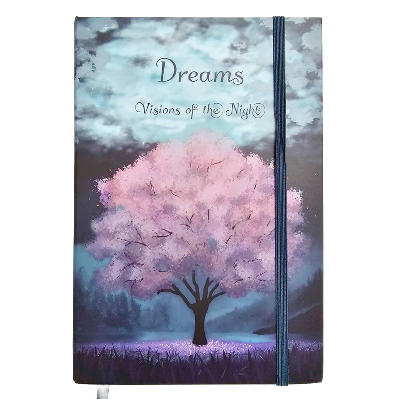 Dreams: Visions Of The Night Hard Cover Lay Flat Dream Journal Diary Notebook For Recording Dreams, 5 1/2 x 8 1/2 Inch A5 Journal, 200 pages, Elastic Band & Ribbon Bookmark
