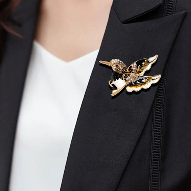 Rhinestone Hummingbird Enamel Pin Brooch