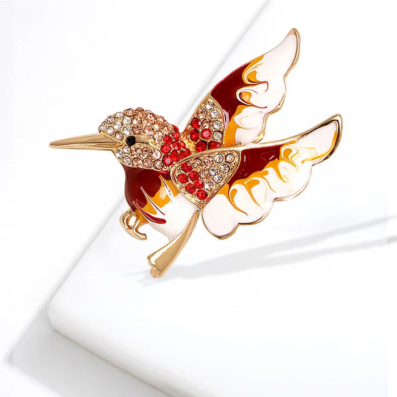 Rhinestone Hummingbird Enamel Pin Brooch