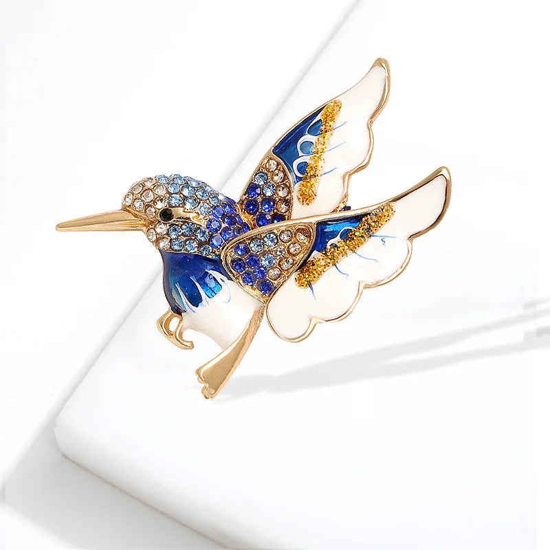 Rhinestone Hummingbird Enamel Pin Brooch
