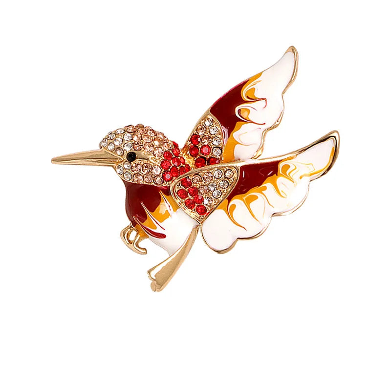 Rhinestone Hummingbird Enamel Pin Brooch