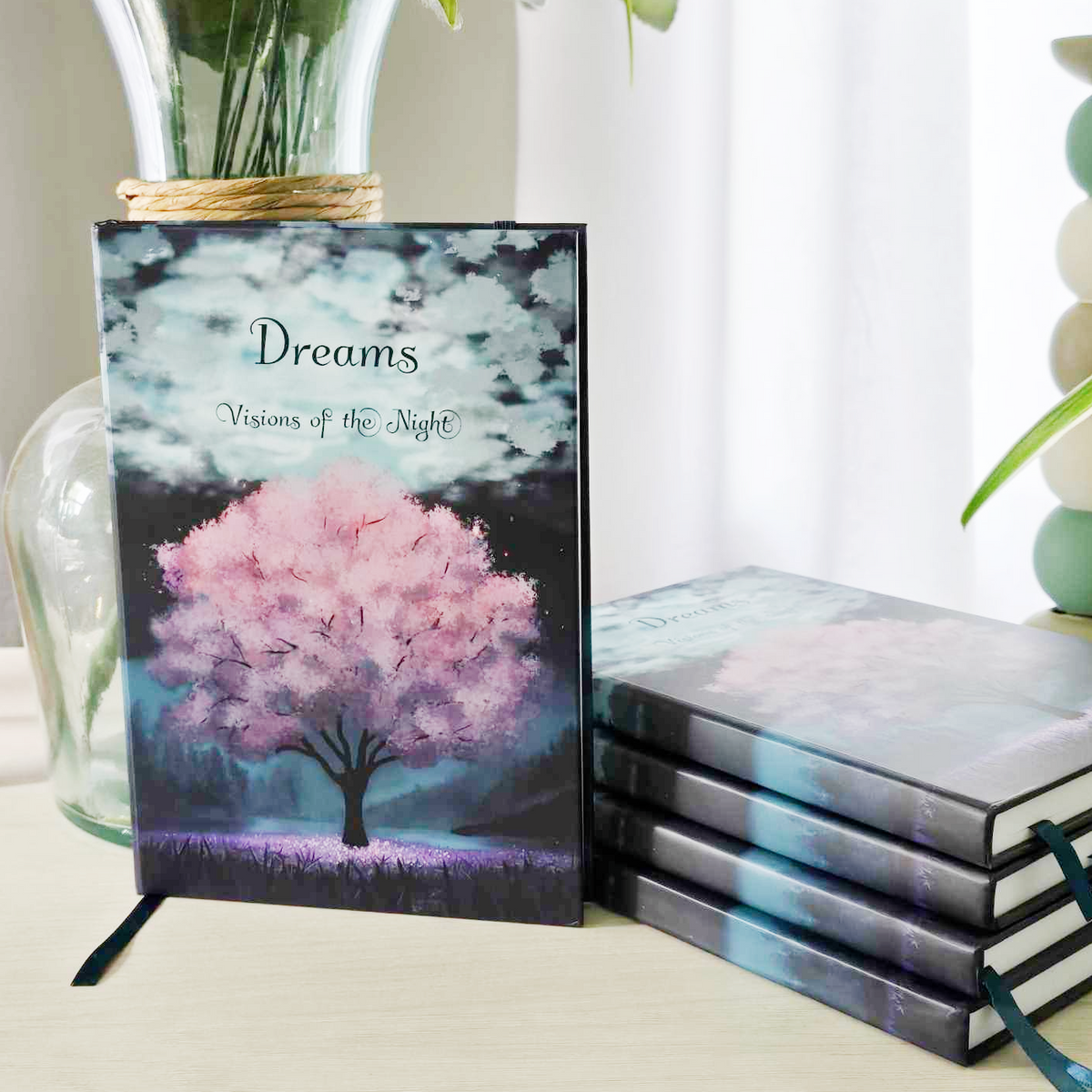 Dreams: Visions Of The Night Hard Cover Lay Flat Dream Journal Diary Notebook For Recording Dreams, 5 1/2 x 8 1/2 Inch A5 Journal, 200 pages, Elastic Band & Ribbon Bookmark