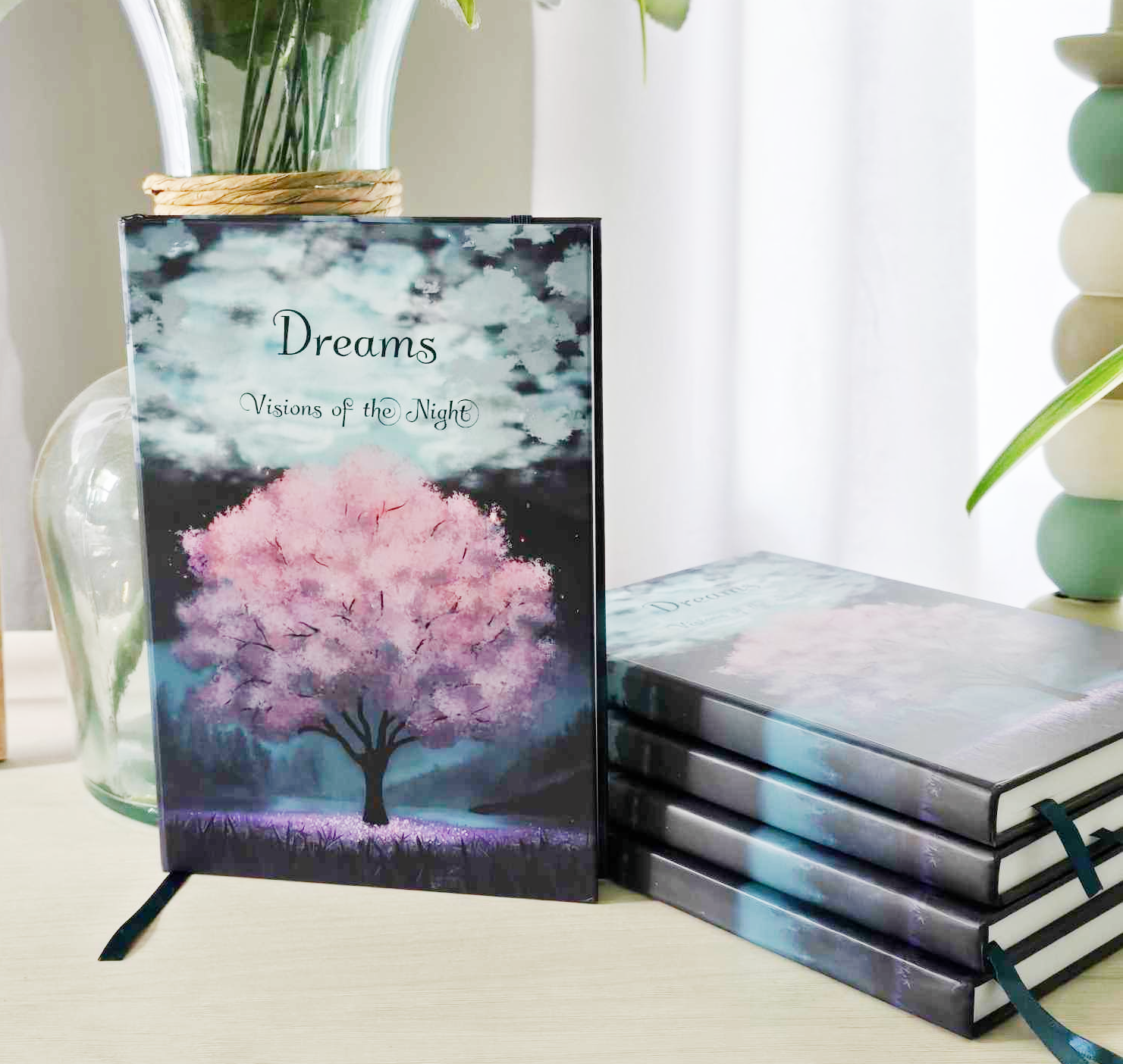 Dreams: Visions Of The Night Hard Cover Lay Flat Dream Journal Diary Notebook For Recording Dreams, 5 1/2 x 8 1/2 Inch A5 Journal, 200 pages, Elastic Band & Ribbon Bookmark