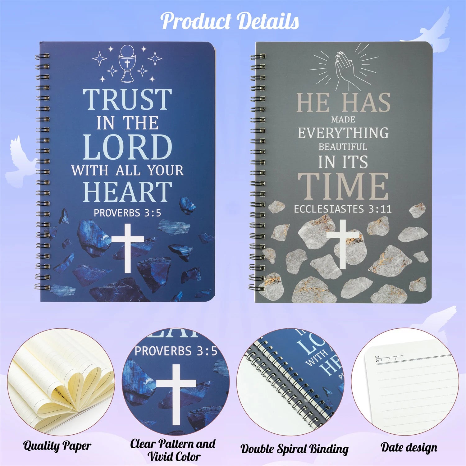 2PCS Bible Scripture Notebooks Set Inspirational Hardbound Writing Notebooks