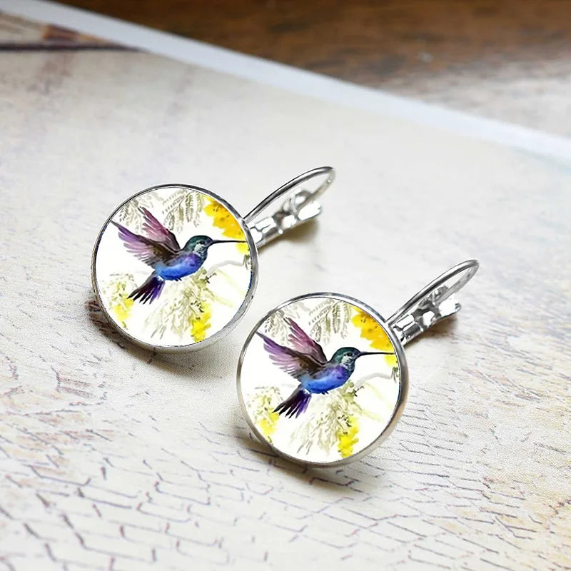 Cute Round Hummingbird Glass Dome Cabochon Pendants Necklaces Bird Rainforest Jewelry Accessories