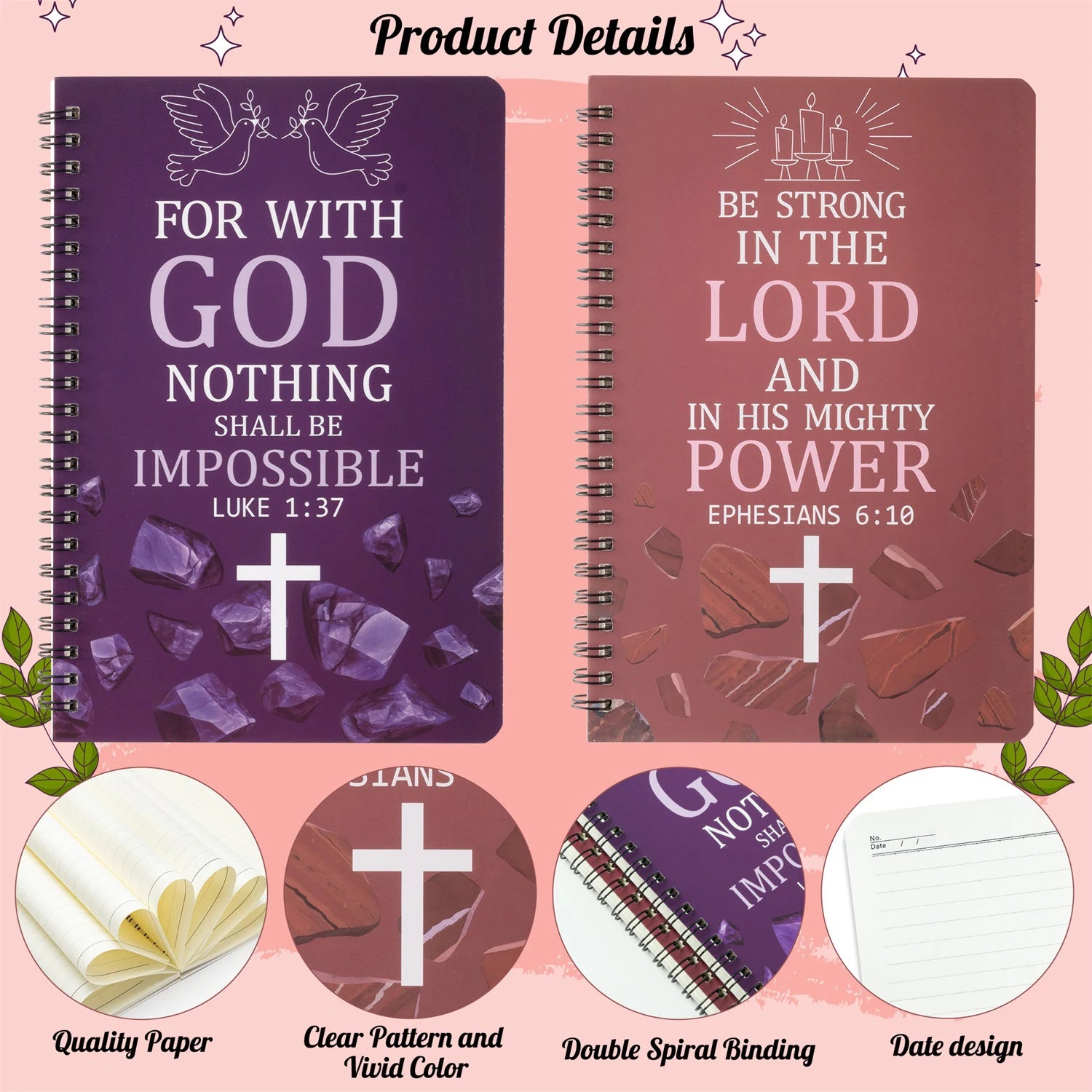 2PCS Bible Scripture Notebooks Set Inspirational Hardbound Writing Notebooks