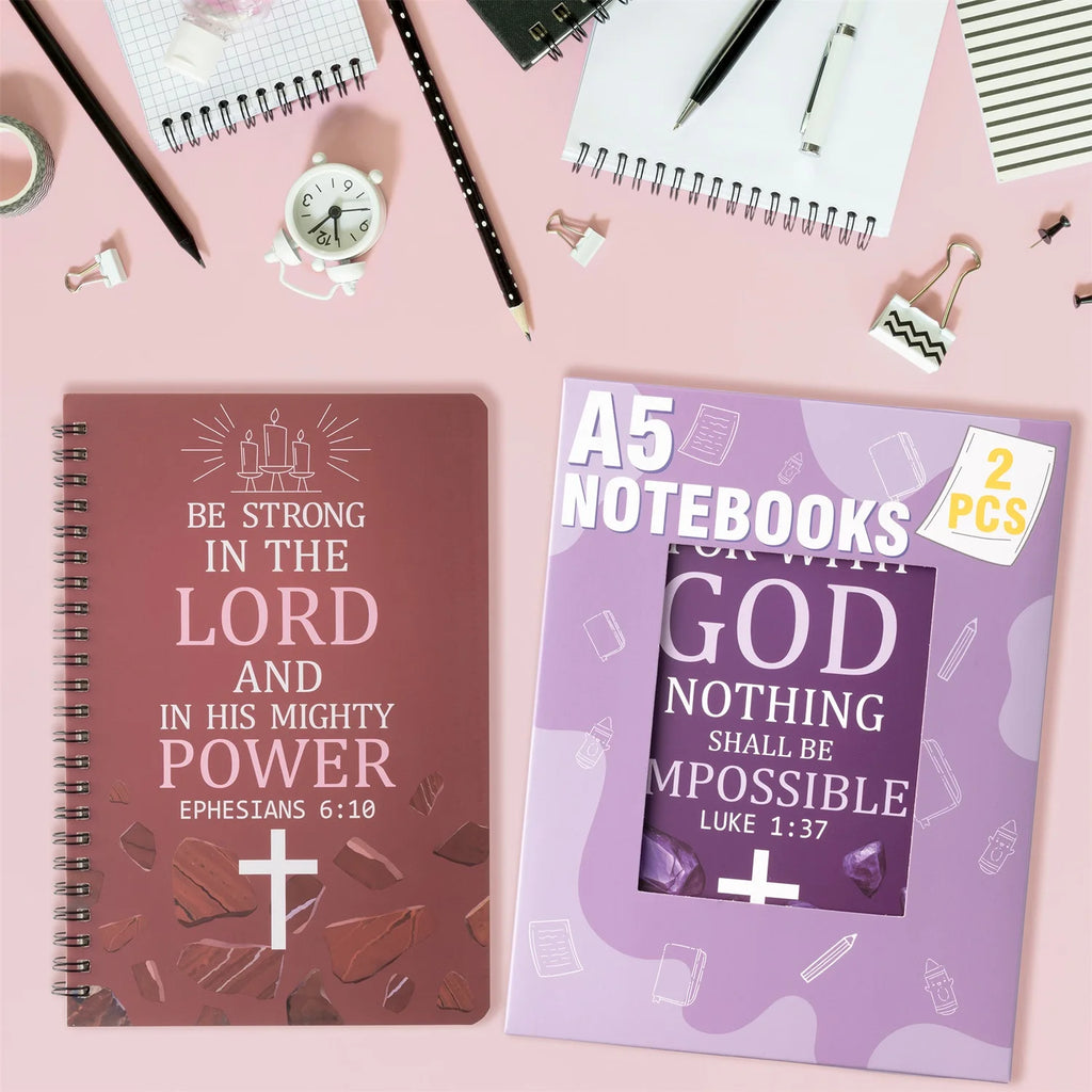 2PCS Bible Scripture Notebooks Set Inspirational Hardbound Writing Notebooks