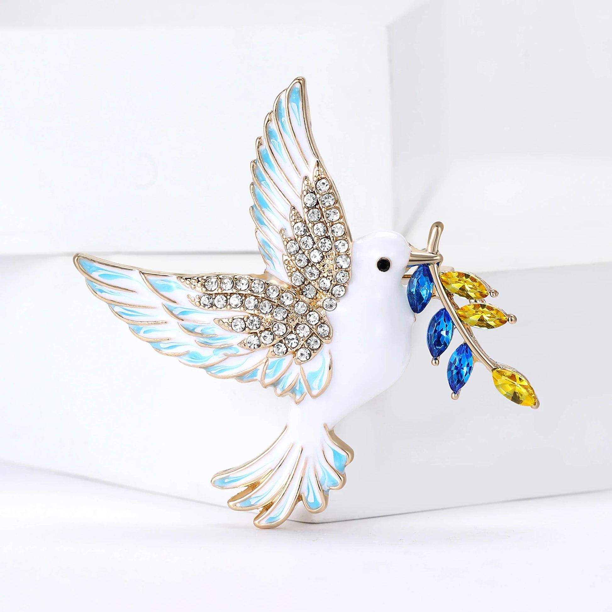 Dove Rhinestone Bird Enamel Pin Brooches