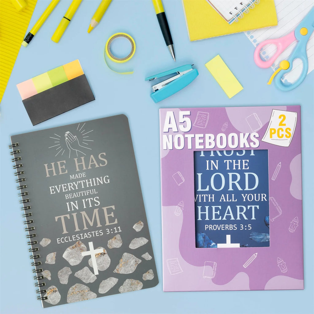 2PCS Bible Scripture Notebooks Set Inspirational Hardbound Writing Notebooks