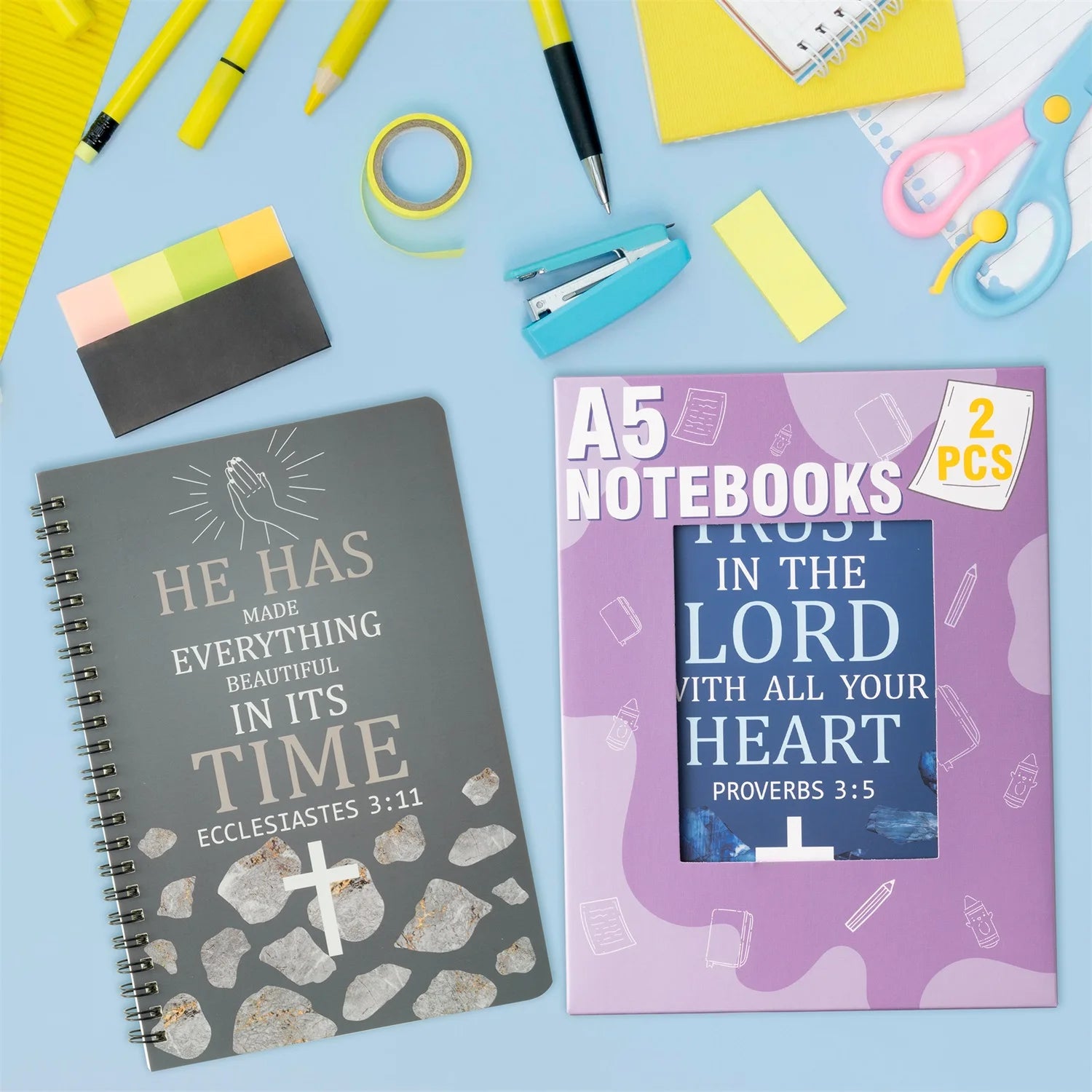 2PCS Bible Scripture Notebooks Set Inspirational Hardbound Writing Notebooks