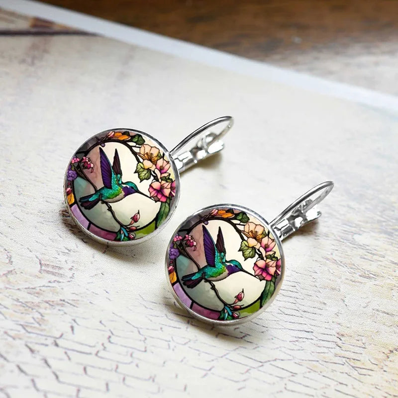 Cute Round Hummingbird Glass Dome Cabochon Pendants Necklaces Bird Rainforest Jewelry Accessories