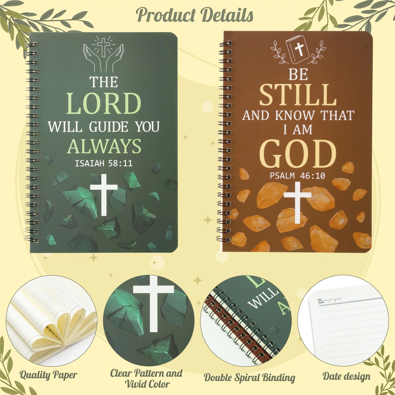 2PCS Bible Scripture Notebooks Set Inspirational Hardbound Writing Notebooks
