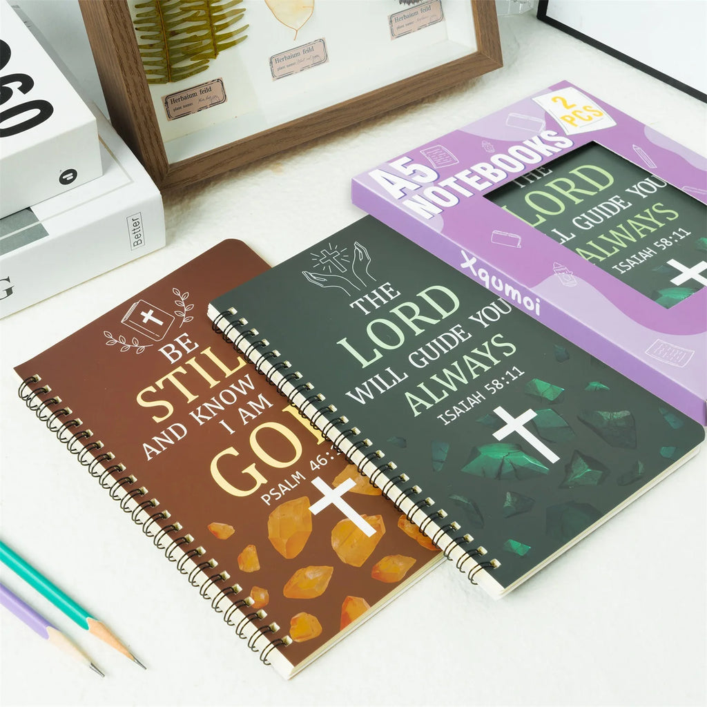 2PCS Bible Scripture Notebooks Set Inspirational Hardbound Writing Notebooks