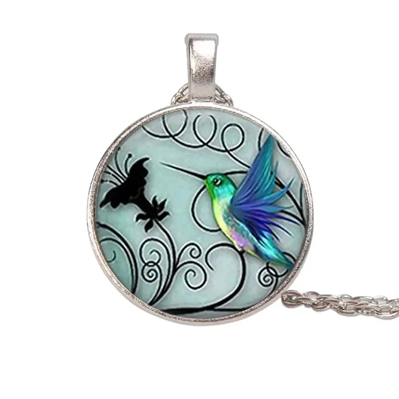 Cute Round Hummingbird Glass Dome Cabochon Pendants Necklaces Bird Rainforest Jewelry Accessories