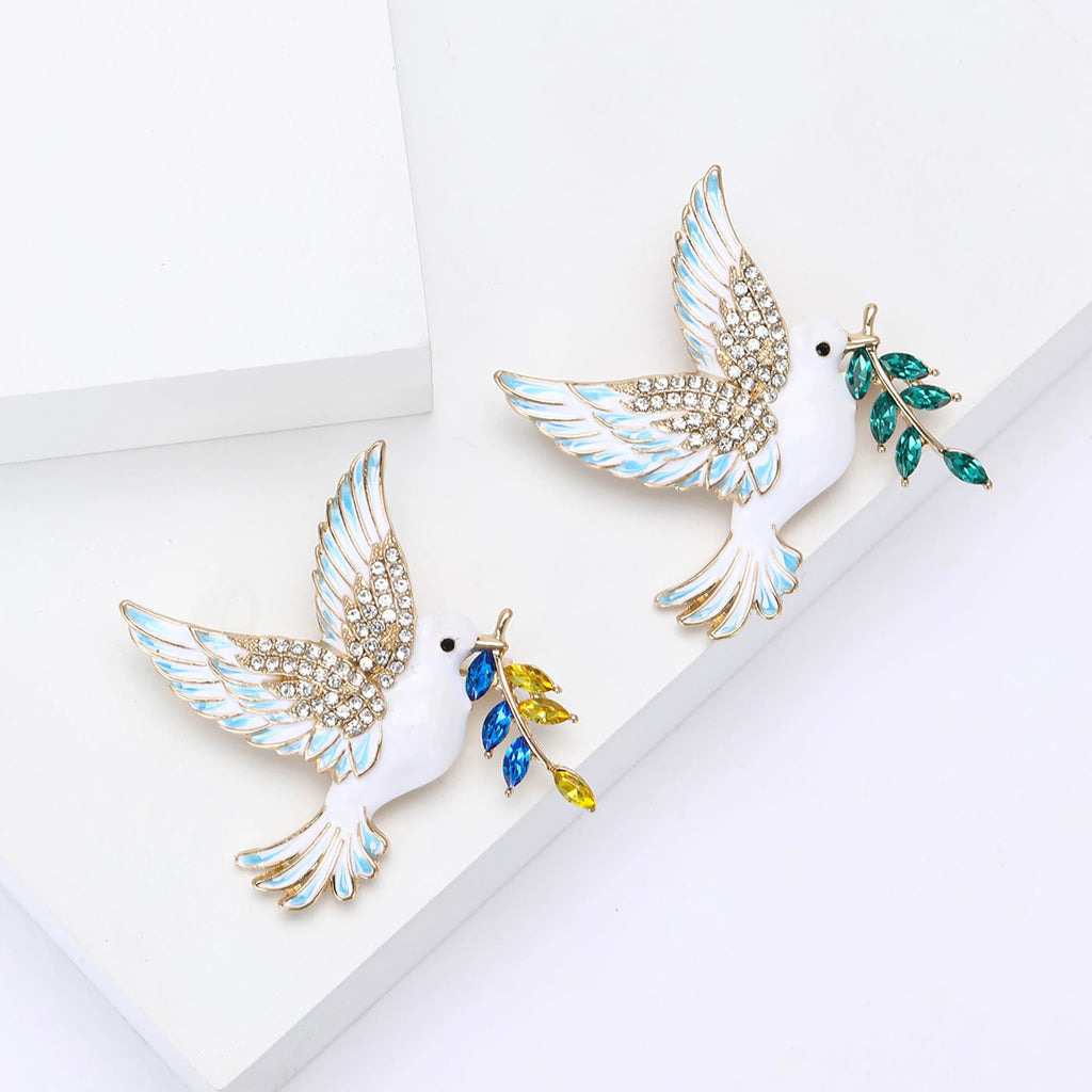 Dove Rhinestone Bird Enamel Pin Brooches