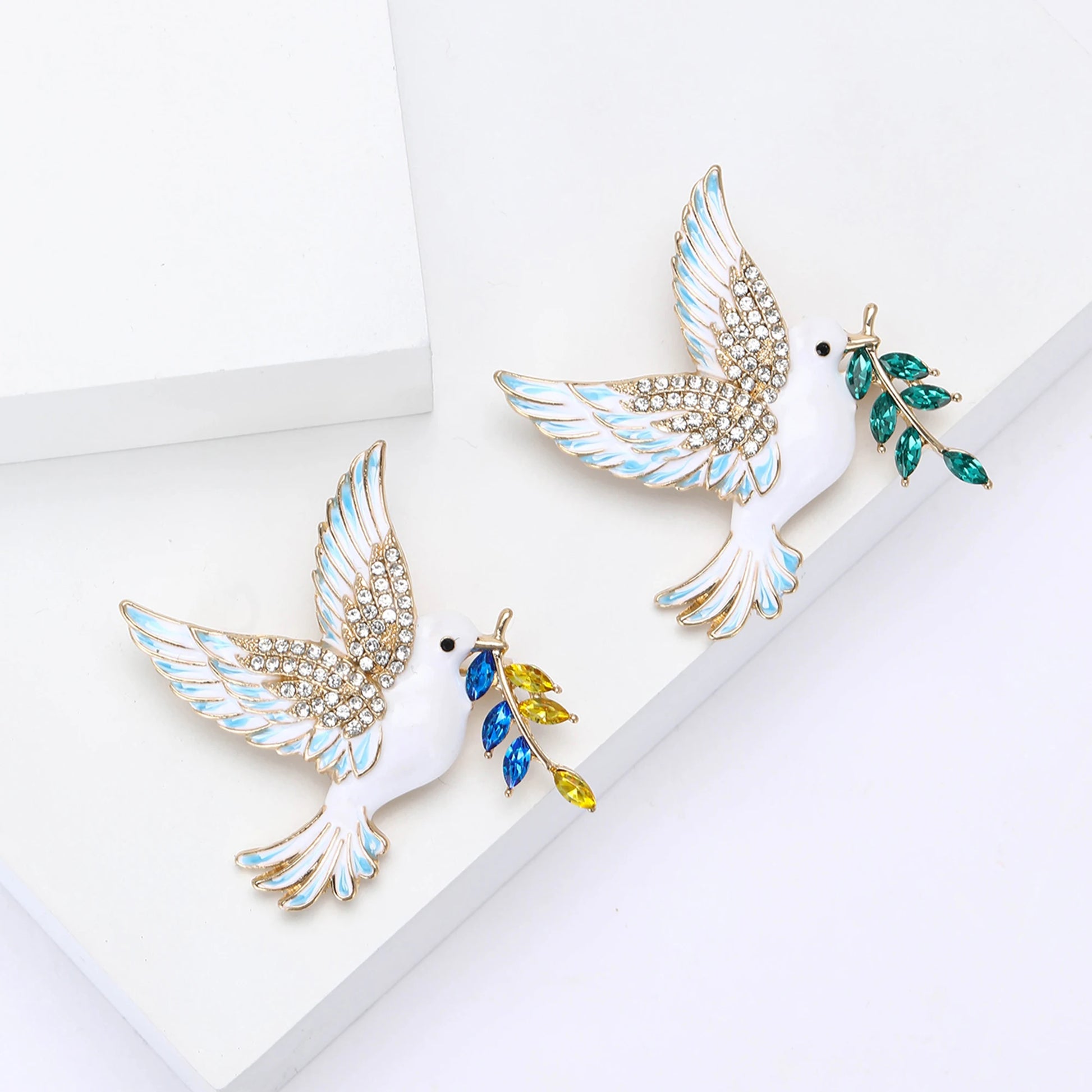 Dove Rhinestone Bird Enamel Pin Brooches