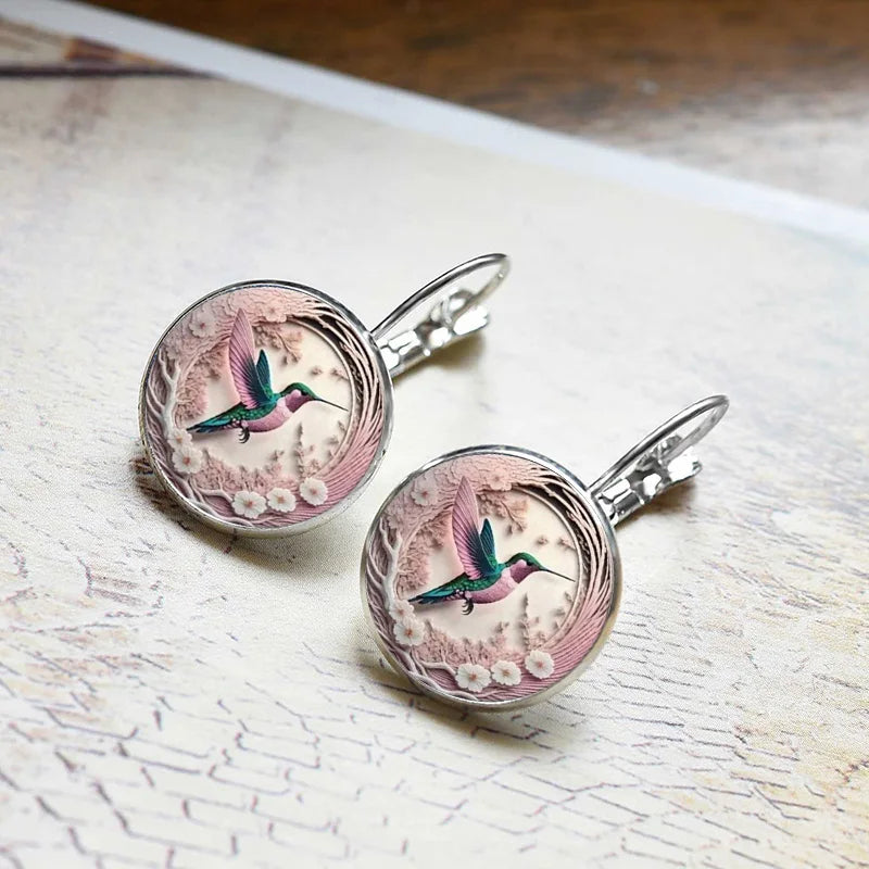 Cute Round Hummingbird Glass Dome Cabochon Pendants Necklaces Bird Rainforest Jewelry Accessories