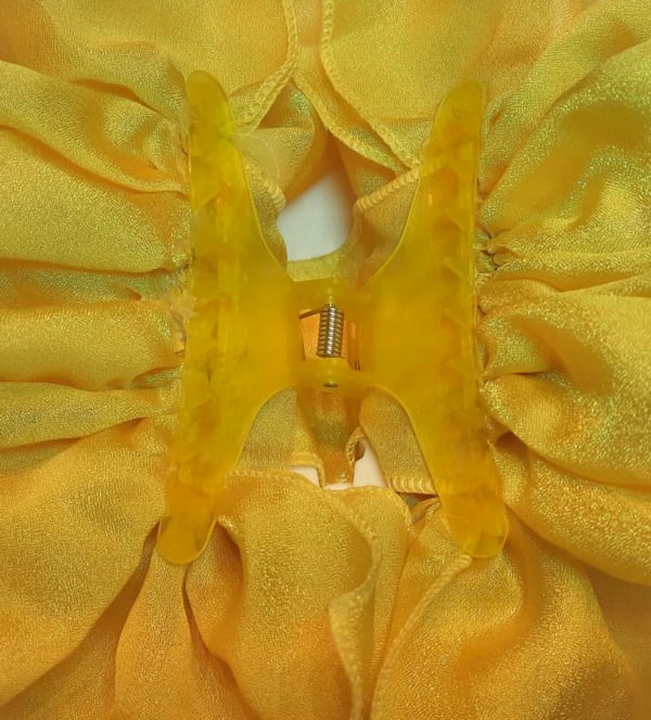 Yellow Polka-Dot Chiffon Butterfly Hair Clip