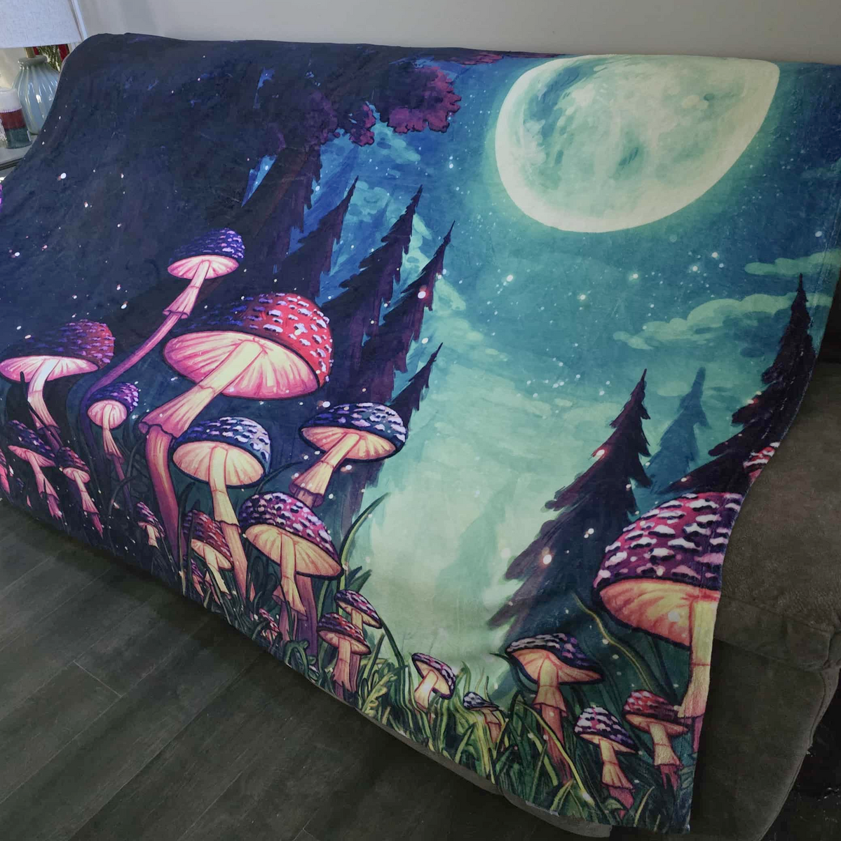 Moonlit Mushroom Forest Throw Blanket