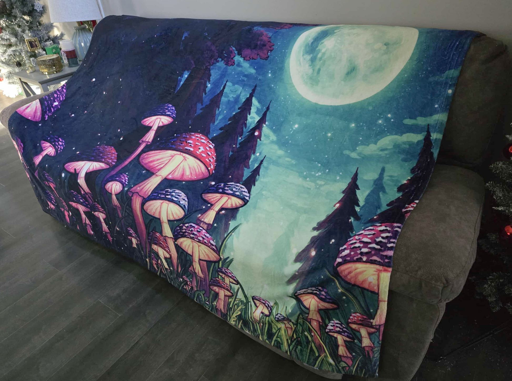 Moonlit Mushroom Forest Throw Blanket