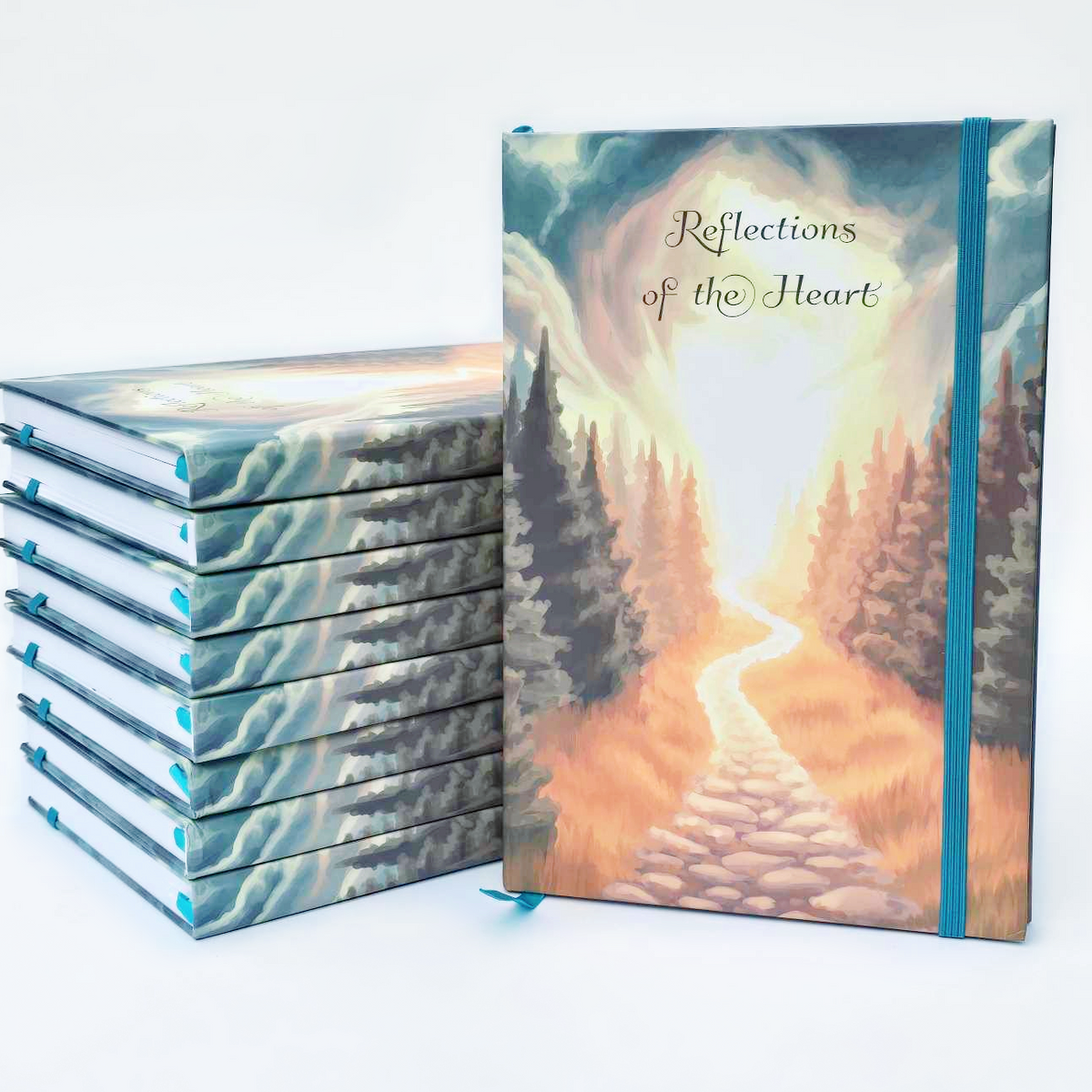 Reflections Of The Heart ~ Hard Cover Dream Journal Diary Notebook For Recording Daily Thoughts, 5 1/2 x 8 1/2 In, Size A5, 100 GSM Lined Paper, Elastic Band & Ribbon Bookmark