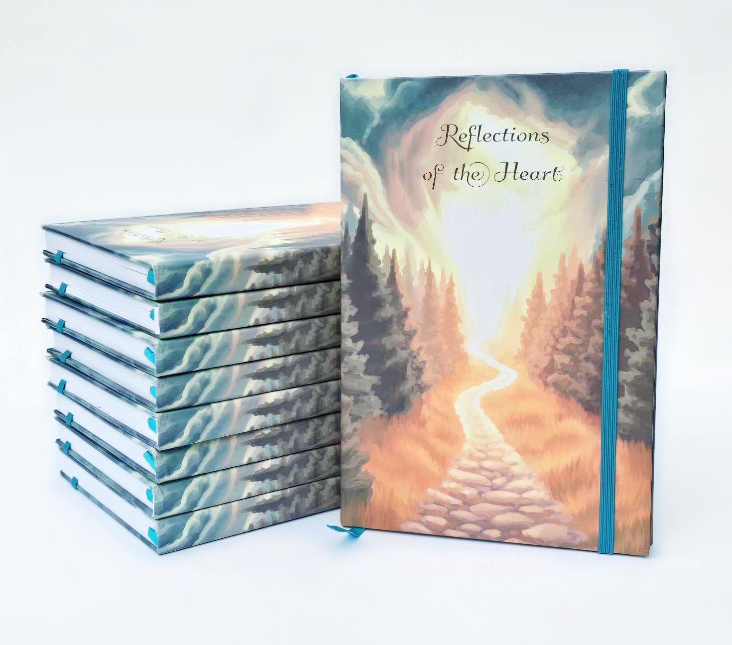 Reflections Of The Heart ~ Hard Cover Dream Journal Diary Notebook For Recording Daily Thoughts, 5 1/2 x 8 1/2 In, Size A5, 100 GSM Lined Paper, Elastic Band & Ribbon Bookmark