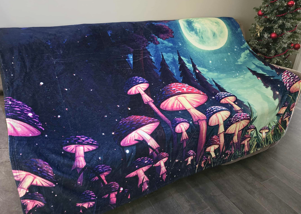 Moonlit Mushroom Forest Throw Blanket